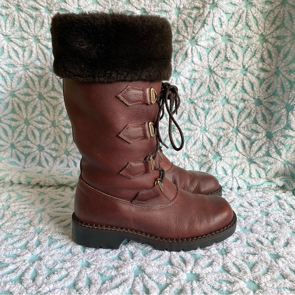 Vintage Sorel boots leather made in Canada faux fur lined size 7